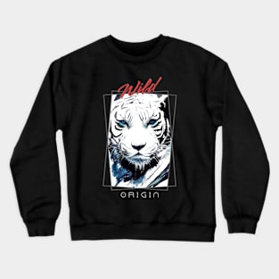 Tiger White Wild Nature Free Spirit Art Brush Painting Crewneck Sweatshirt